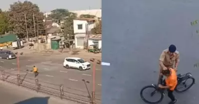 മോദി സഞ്ചരിക്കേണ്ട വഴിയിലൂടെ സൈക്കിള്‍ ചവിട്ടി, കുട്ടിയെ മർദിച്ച് പോലിസ് ഉദ്യോഗസ്ഥന്‍; വീഡിയോ