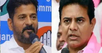 കെ.ടി.ആർ സ്ട്രക്ച്ചറിൽ മോർച്ചറിയിലേക്ക് പോകുന്നത് കാണാമെന്ന് രേവന്ത് റെഡ്ഡി, രേവന്ത് റെഡ്ഡി ഭ്രാന്തൻ നായയെന്ന് കെ.ടി.ആർ; പരസ്പരം പോരടിച്ച് നേതാക്കൾ