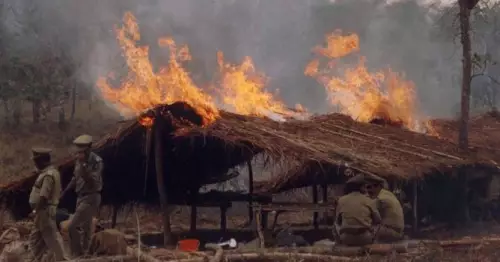 One of the huts destroyed by the police in Muthanga