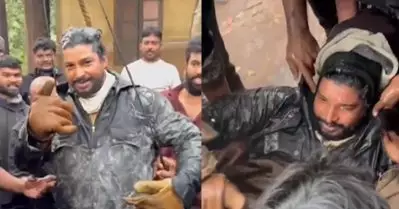 തലകീഴായി കെട്ടിത്തൂക്കിയിട്ട് കത്തിക്കുന്നു; വൈറലായി കാട്ടാളനിലെ ബി.ടി.എസ് വീഡിയോ