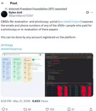 Screenshot of tweet about CBSE re evaluation leak by Rylen Anil